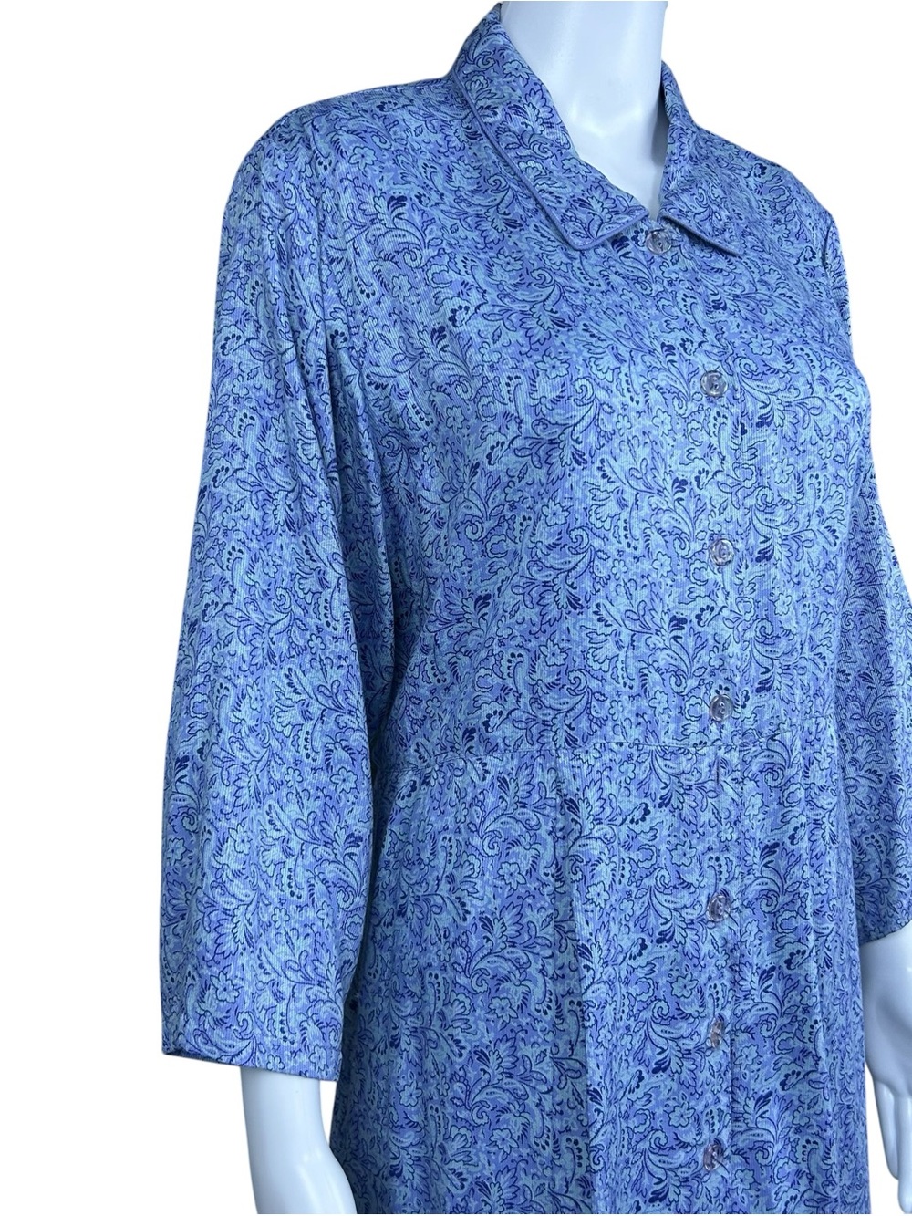 April Cornell Floral Maxi Shirt Dress Size L Rayon Blue Boho Cottagecore Country - Picture 5 of 16